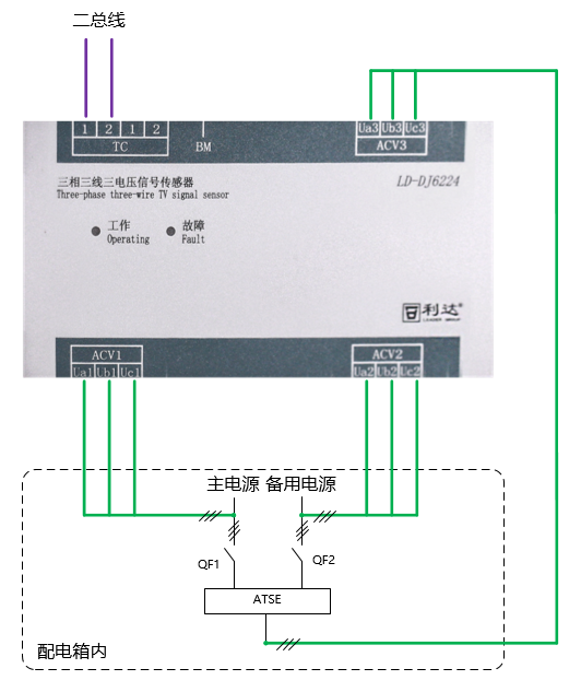LD-DJ6224三相三线三电压信号传感器接线图