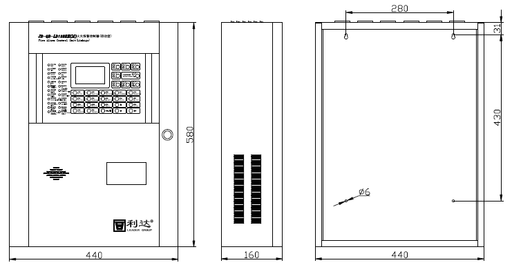 JB-QB-LD128EH(M)火灾报警控制器外形结构示意图